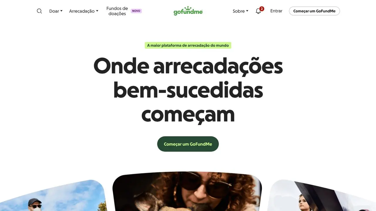 Página inicial do GoFundMe
